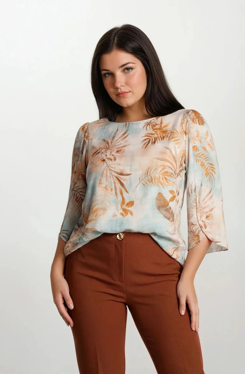 Casacca stampata con maniche a petalo curvy - immagine 3