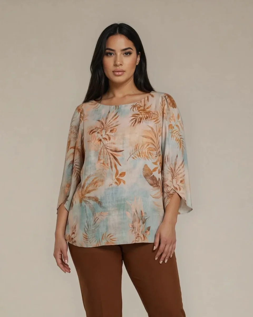 Casacca stampata con maniche a petalo curvy - immagine 2