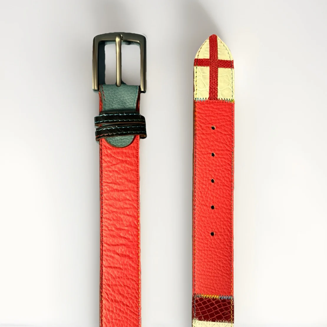CINTURA PATCHWORK UNISEX BANDIERE DEL MONDO IN PELLE E VERO COCCODRILLO - immagine 8