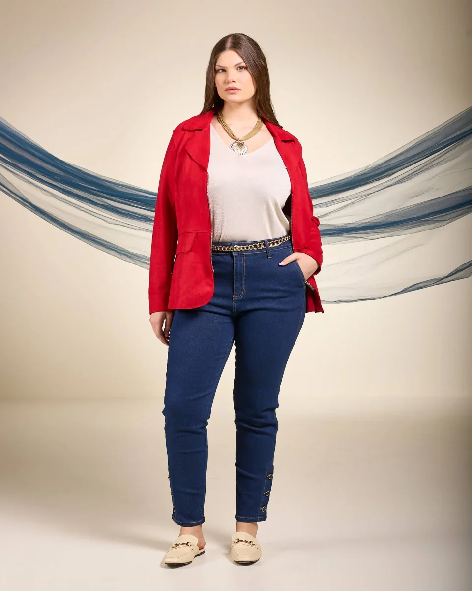Giacca in ecosuede con zip e pattine curvy - immagine 3