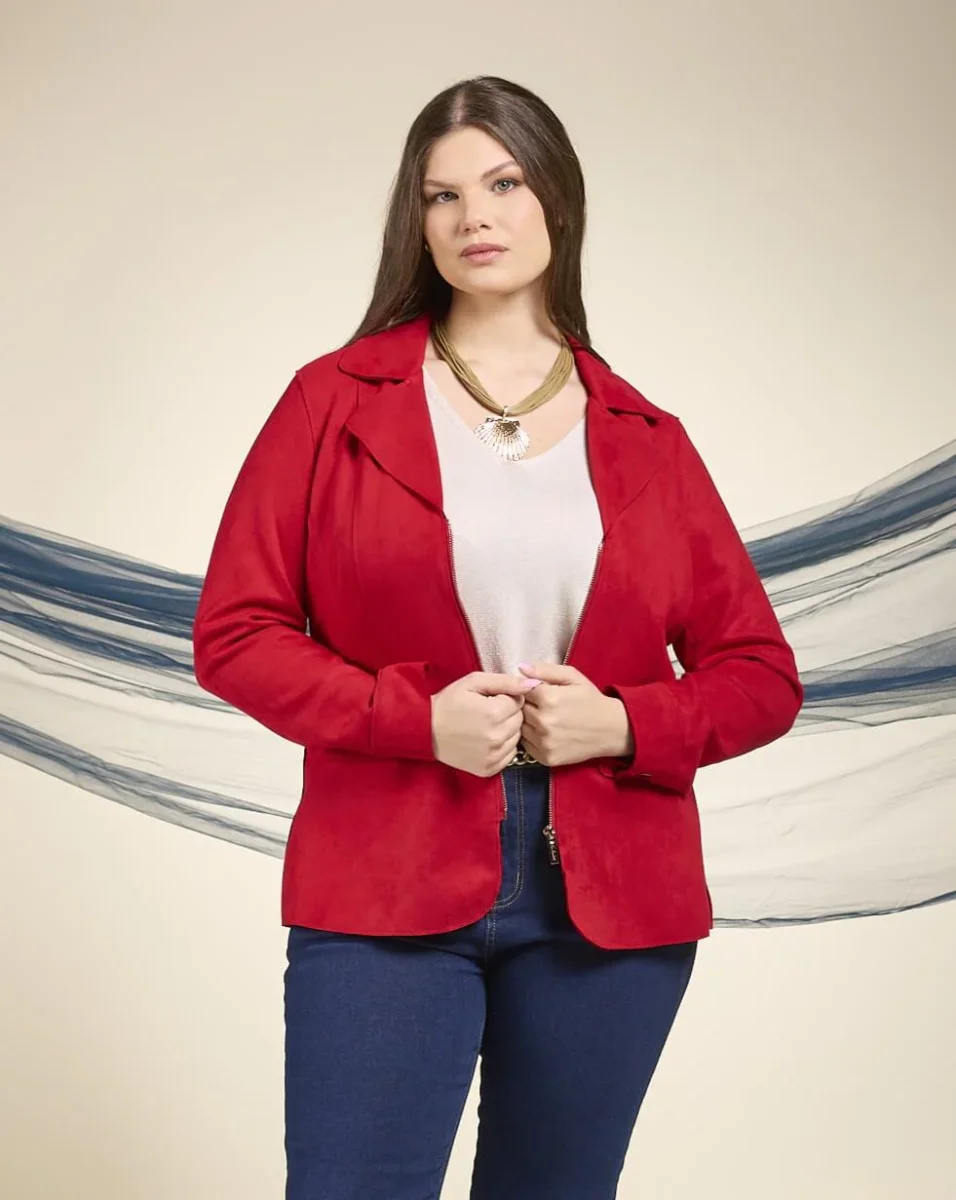 Giacca in ecosuede con zip e pattine curvy - immagine 2