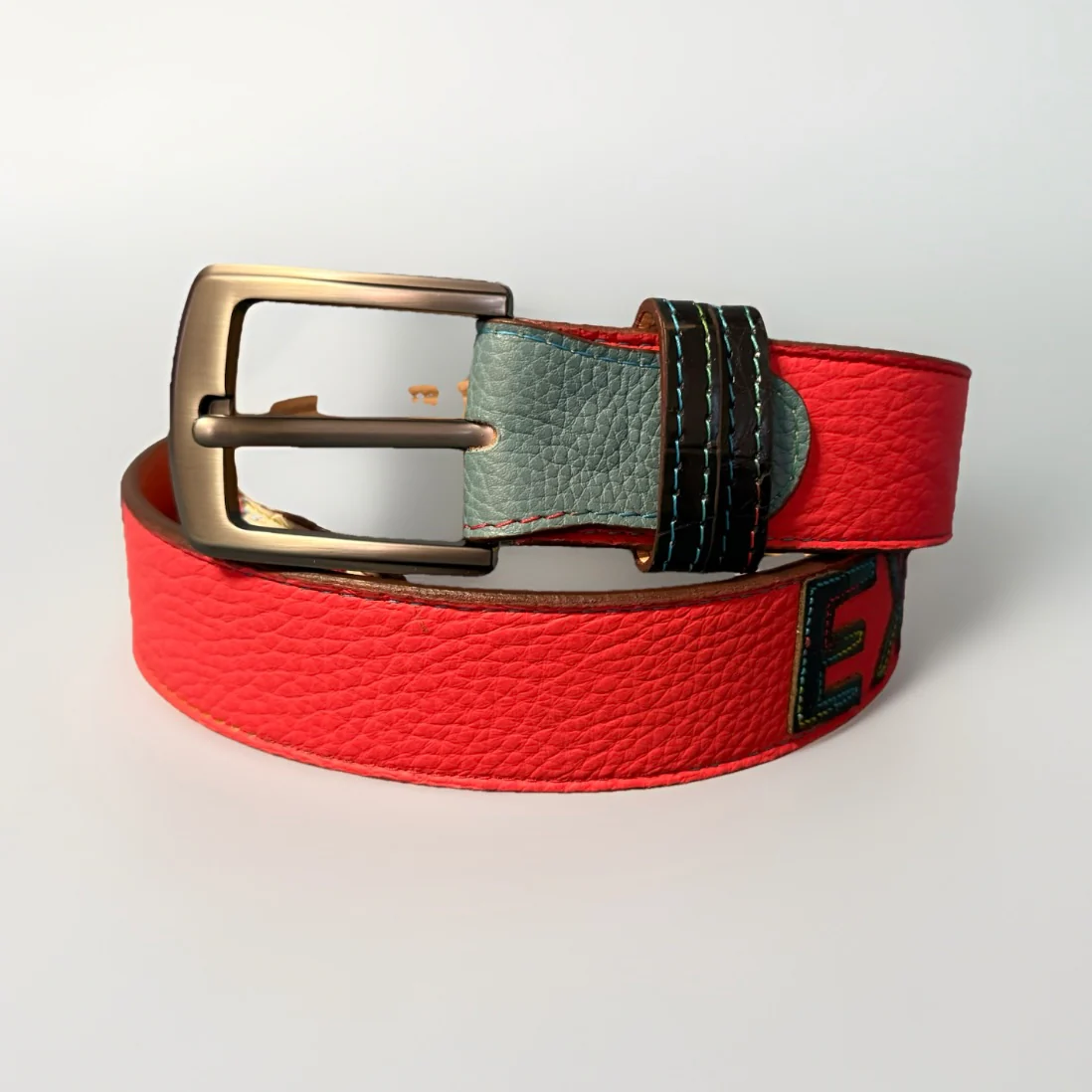 CINTURA PATCHWORK UNISEX BANDIERE DEL MONDO IN PELLE E VERO COCCODRILLO - immagine 3