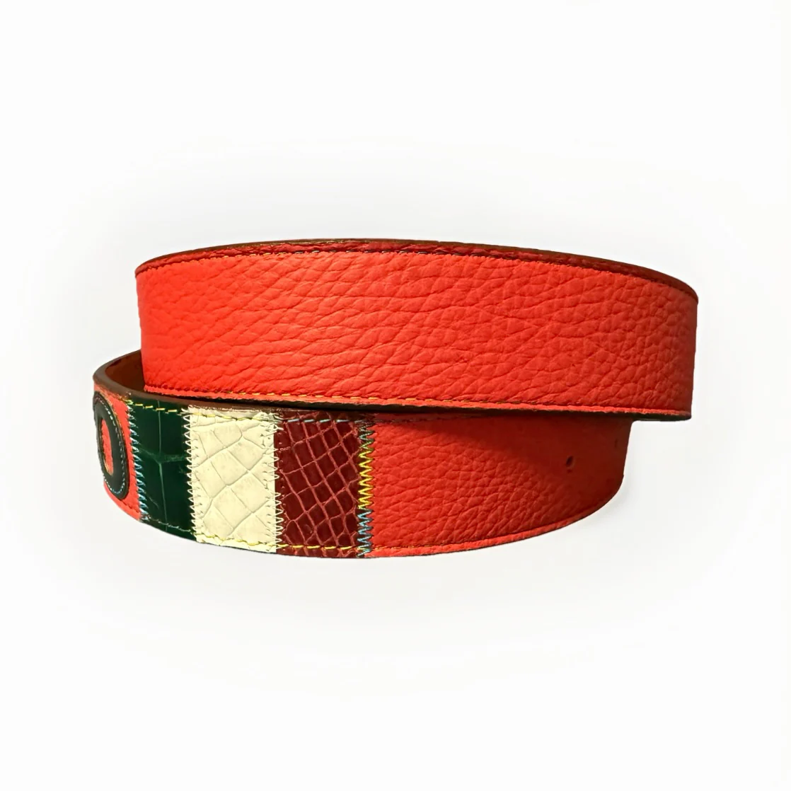 CINTURA PATCHWORK UNISEX BANDIERE DEL MONDO IN PELLE E VERO COCCODRILLO - immagine 5