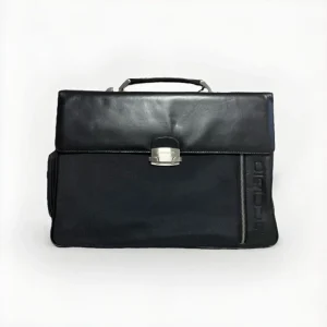 ACCIAIO CARTELLA ARTIGIANALE PELLE E TESSUTO NERA