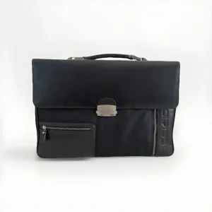 ACCIAIO CARTELLA ARTIGIANALE PELLE E TESSUTO NERA