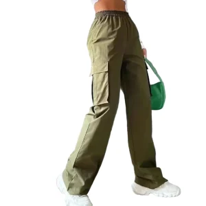 Pantaloni baggy jogger donna vita alta eleganti – pantaloni cargo straight chic oversize con vita elastica