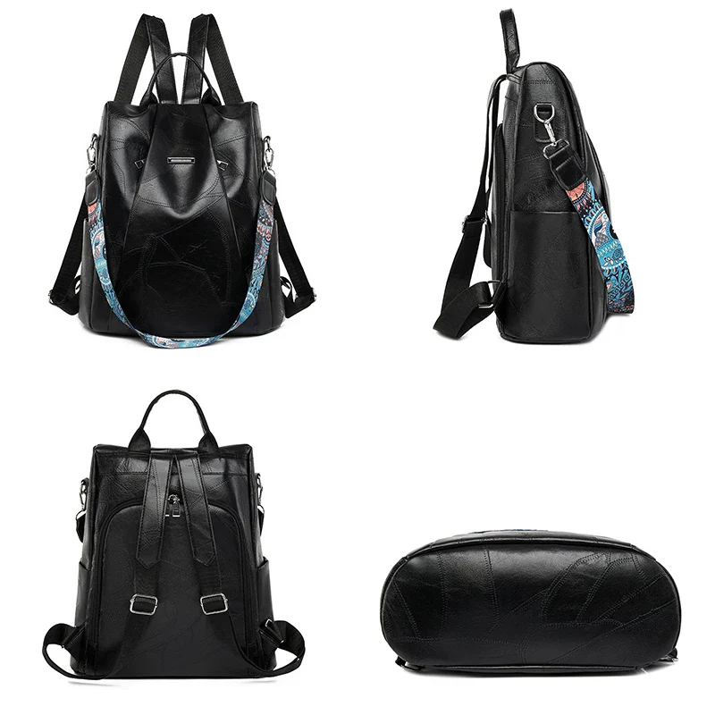 Zaino donna in pelle sintetica PU grande capacità – backpack anti-furto retrò per scuola, viaggio e uso quotidiano - immagine 4