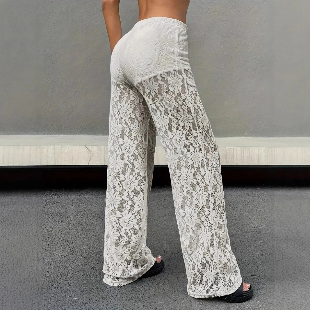 Pantaloni donna con pizzo trasparente dritti vita bassa – Estate 2025 - immagine 5