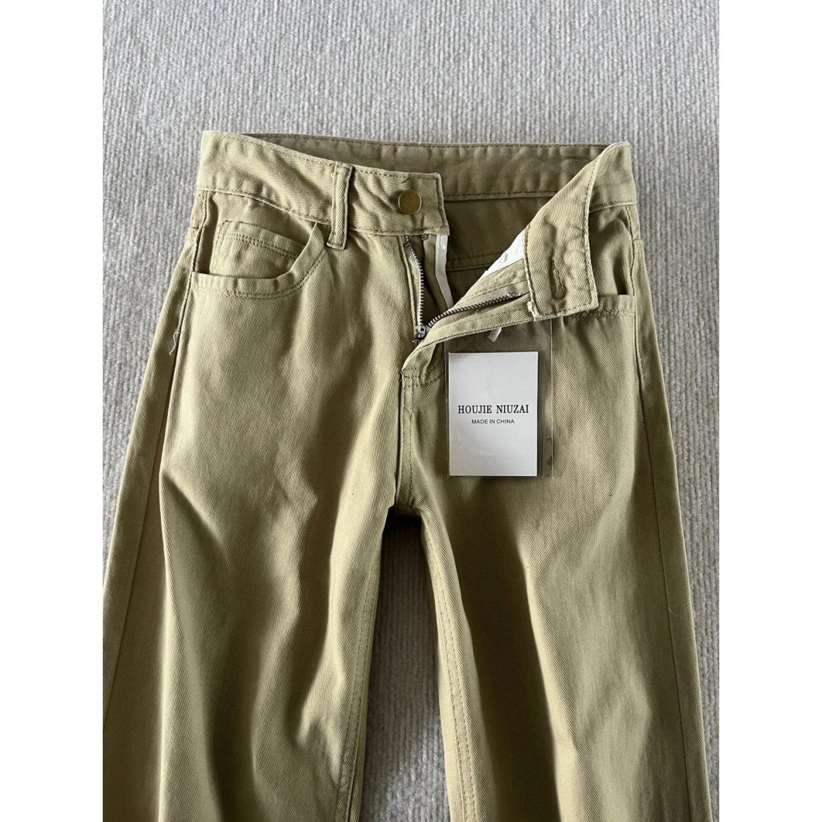 Jeans khaki a vita bassa da donna – stile retrò americano, gamba larga, lunghezza completa, micro flare, taglie comode, casual e confortevoli - immagine 5
