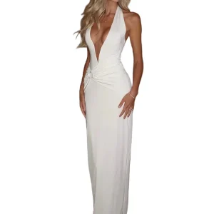 Abito Maxi Donna Elegante con Scollo a V Profondo | Backless Party Dress Sexy