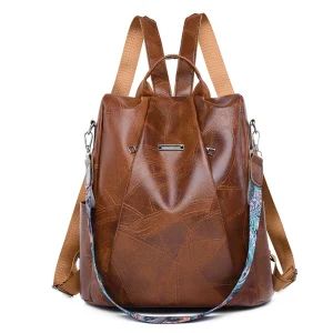 Zaino donna in pelle sintetica PU grande capacità – backpack anti-furto retrò per scuola, viaggio e uso quotidiano