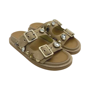 Ciabatta pelle donna Apepazza Beige - Fiore -