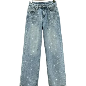 Jeans Donna Vita Alta con Ciondolo Brillante – Modello Gamba Dritta