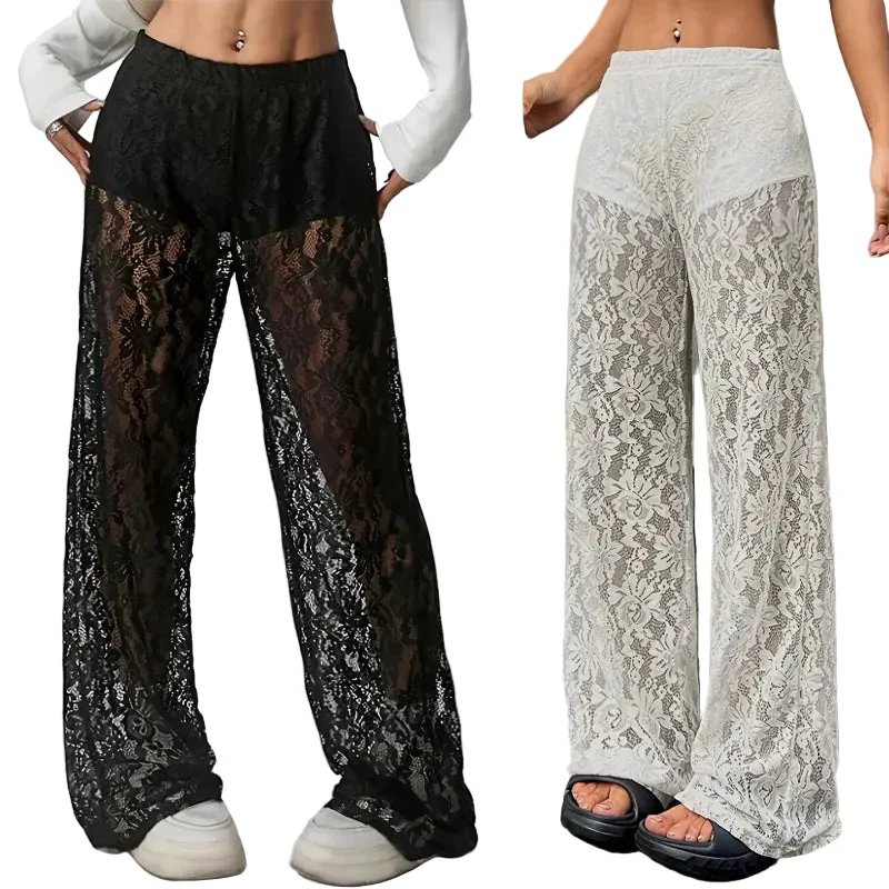 Pantaloni donna con pizzo trasparente dritti vita bassa – Estate 2025