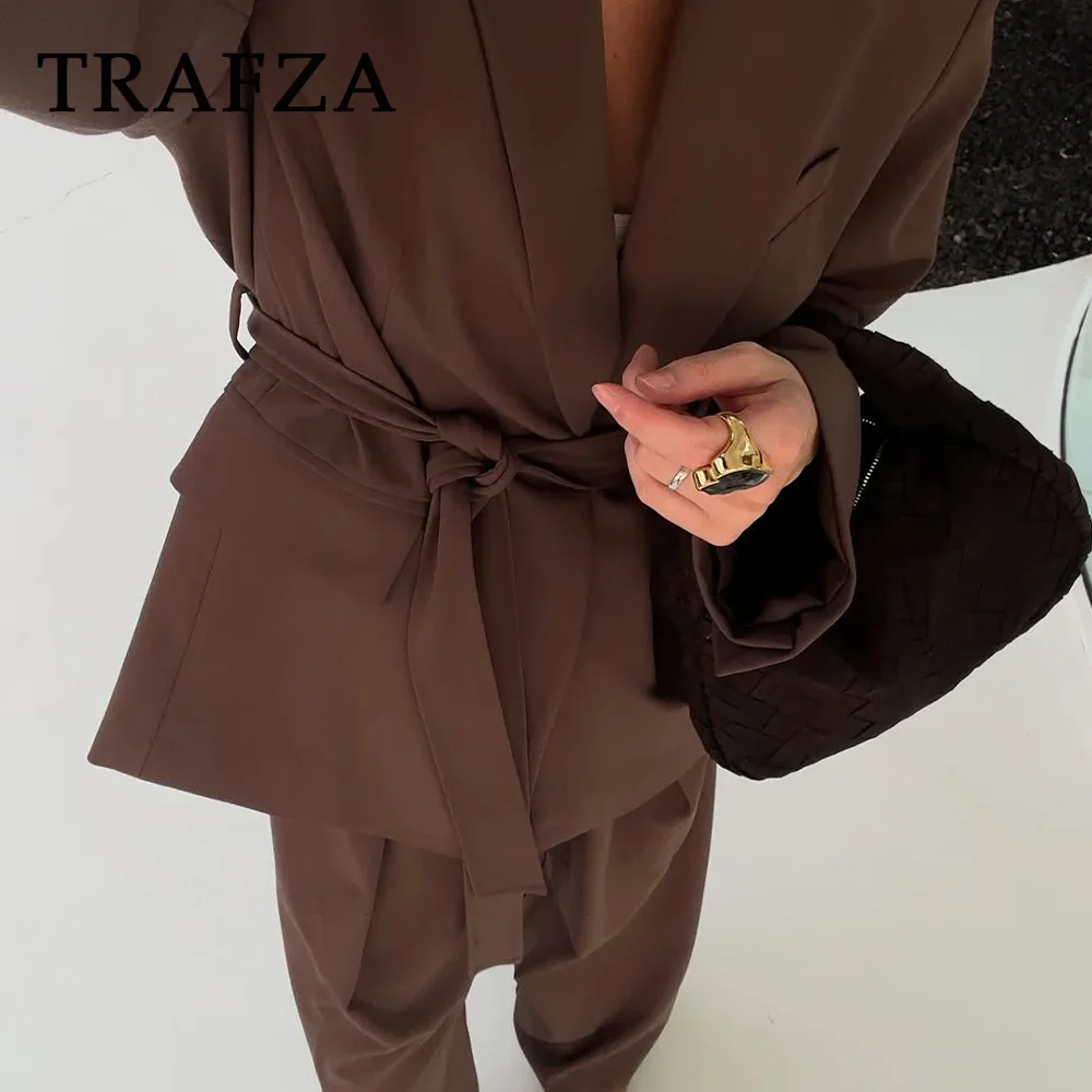 Completo donna ufficio ‒ blazer “shrug” + pantaloni lunghi dritti, stile elegante casual con cintura, perfetto - immagine 5