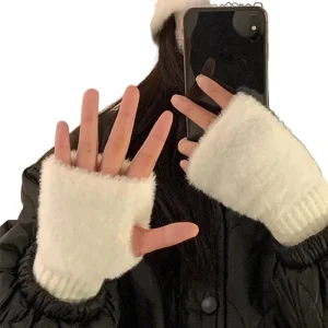 Guanti in pelliccia sintetica “mink fleece” half-finger donna – Guanti senza dita caldi e morbidi per l’inverno, perfetti per scrivere e usare lo smartphone