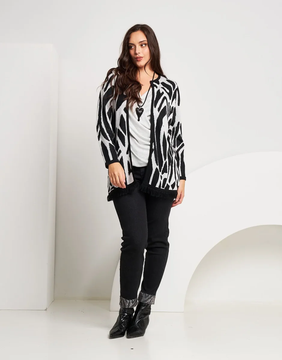 Cardigan bicolore con frange curvy - immagine 3