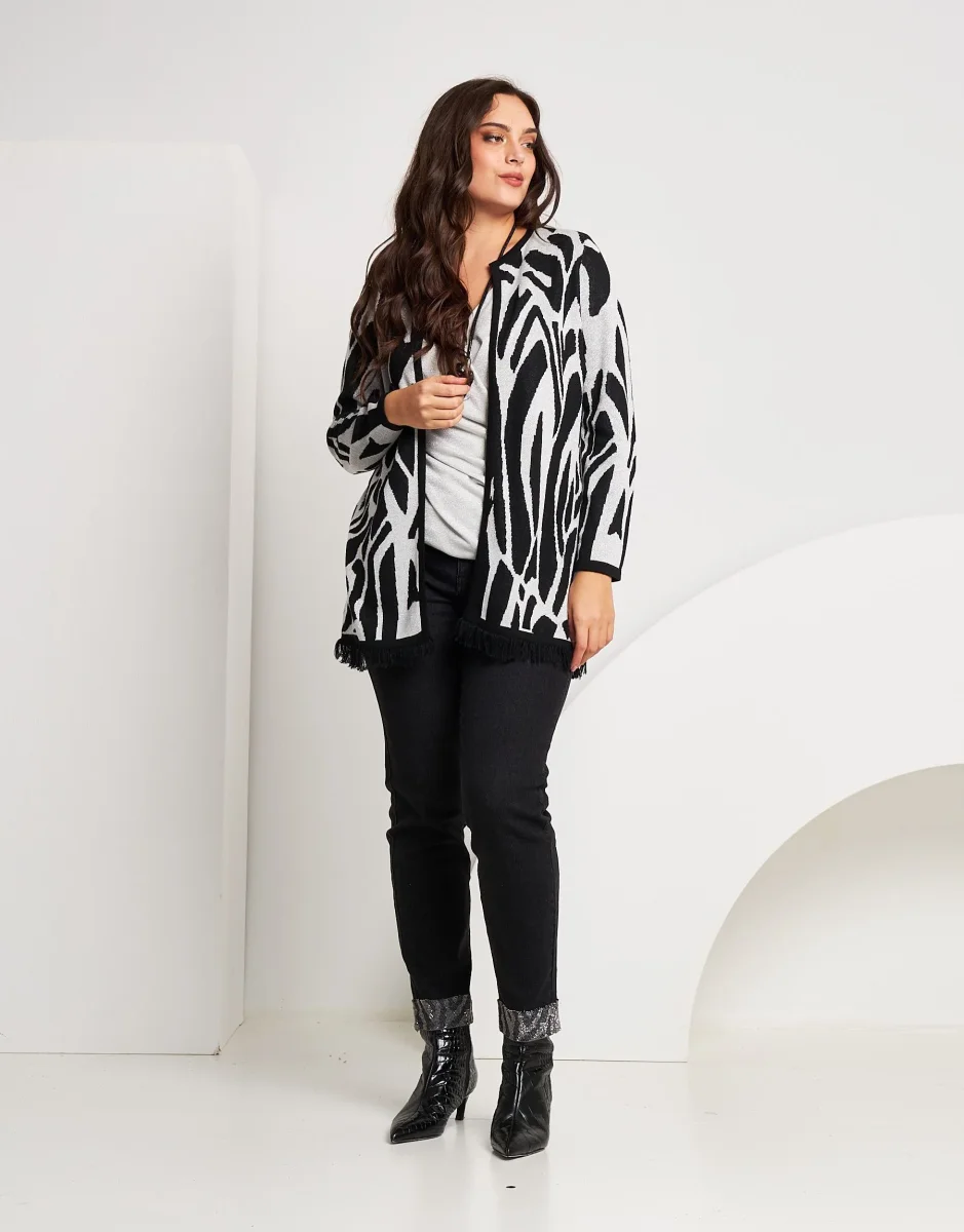 Cardigan bicolore con frange curvy - immagine 2
