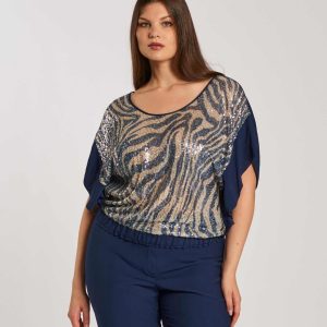 Casacca a ponchetto con elastico e paillettes curvy