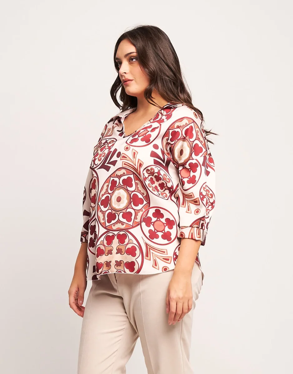 Casacca in raso bolli rubino curvy - immagine 3