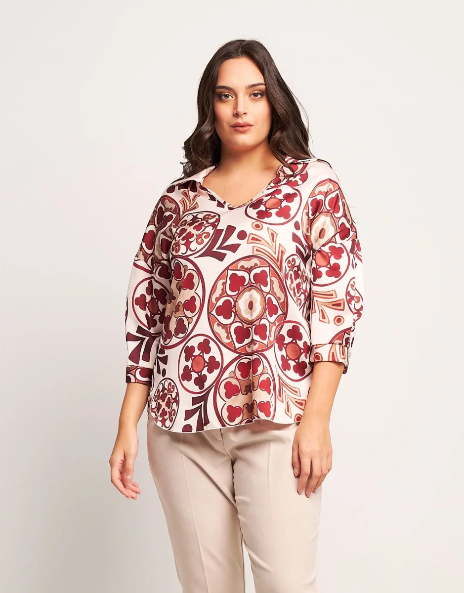 Casacca in raso bolli rubino curvy - immagine 2