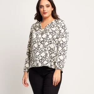Casacca in raso fantasia bianca e nera curvy