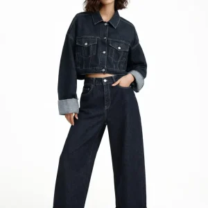 Tuta denim donna 2026 ‒ giacca single-breasted + pantalone wide-leg in denim, completo qualità premium