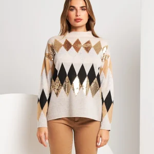 Maglia con fantasia di rombi in paillettes