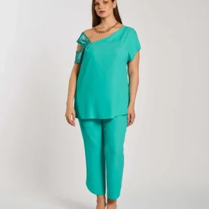 Pantalone con spacco e cinturino curvy