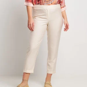 Pantalone effetto mosso con cinturino e risvolto curvy