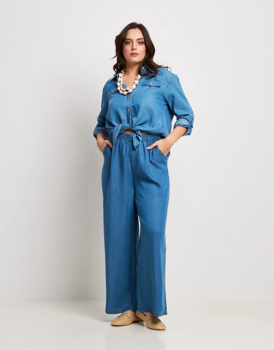 Pantalone largo con elastico e tasche curvy