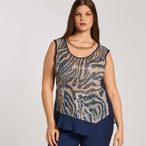 Top con volant e fronte di paillettes curvy