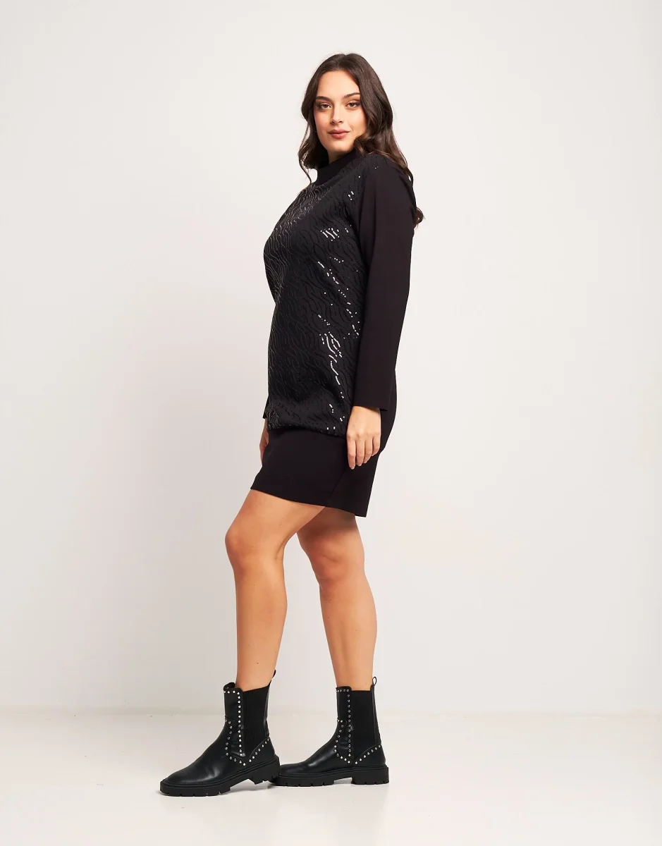 Vestito con collo a cratere e ricamo di paillettes curvy - immagine 3